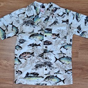 Boy's TAJ aloha gyotaku fish shirt size 8. Short sleeve. Eexcellent condition